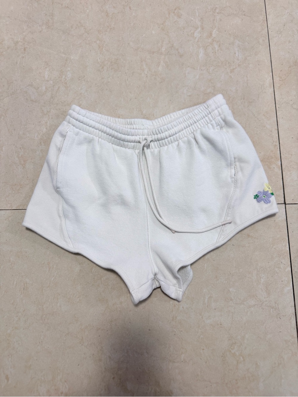 PINK Victoria's Secret White Lounge Shorts with Floral Embroidery